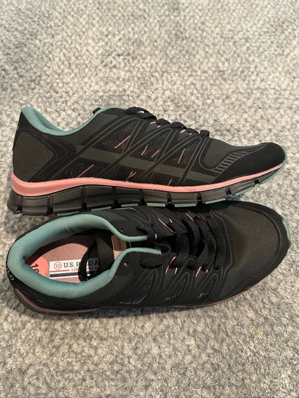 🆕U.S. Polo Assn. Women’s Black/Pink/Teal Lace-up Athletic Running Shoes❤️Sz: 10